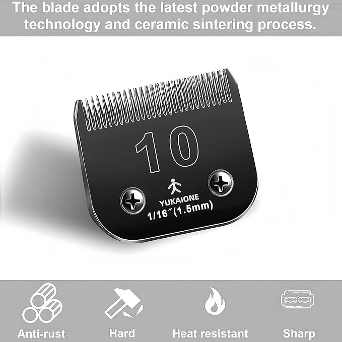 #10 Dog & Cat Clipper Blade: Titanium Coated SK2 Steel, Universal Fit for Andis, Oster, Wahl - 1/16" Cut for Precise Trims