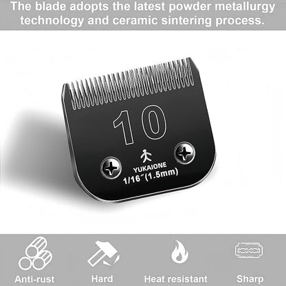 #10 Dog & Cat Clipper Blade: Titanium Coated SK2 Steel, Universal Fit for Andis, Oster, Wahl - 1/16" Cut for Precise Trims