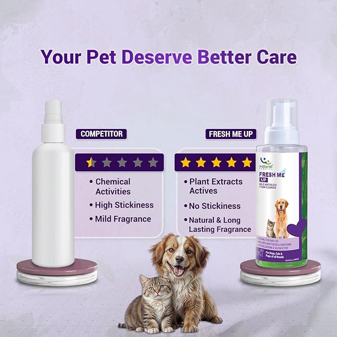 Natural Remedies Fresh Me Up Waterless Mild Foam Cleanser for Dogs and Cats - Dry Shampoo - Grooming Bath Supplies - Pet Deodorizer, Lick Safe, Hypoallergenic & Sulphate Free, All Breeds, 4.73 fl. oz.