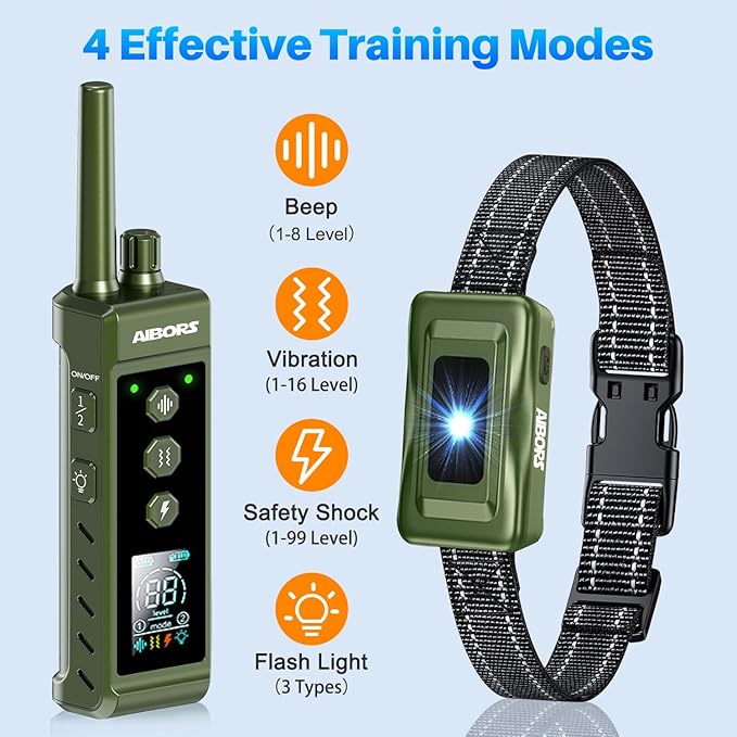 Dog Shock Collar - 4300FT Dog Training Collar with Remote,Shock-Lock,Light for Night Walks, Innovative IPX7 Waterproof with 4 Training Modes, Rechargeable E-Collar for 8-150 LBS
