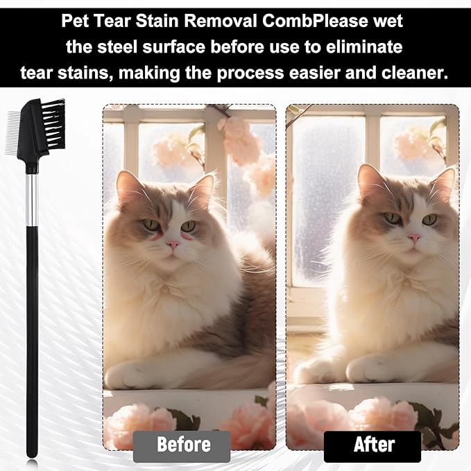 Double-Head Grooming Comb for Small Dogs Cats 2-in-1 Pets Grooming Comb with Metal Teeth and Brush for Remove Tear Stain Knots Flea (2 Pcs)