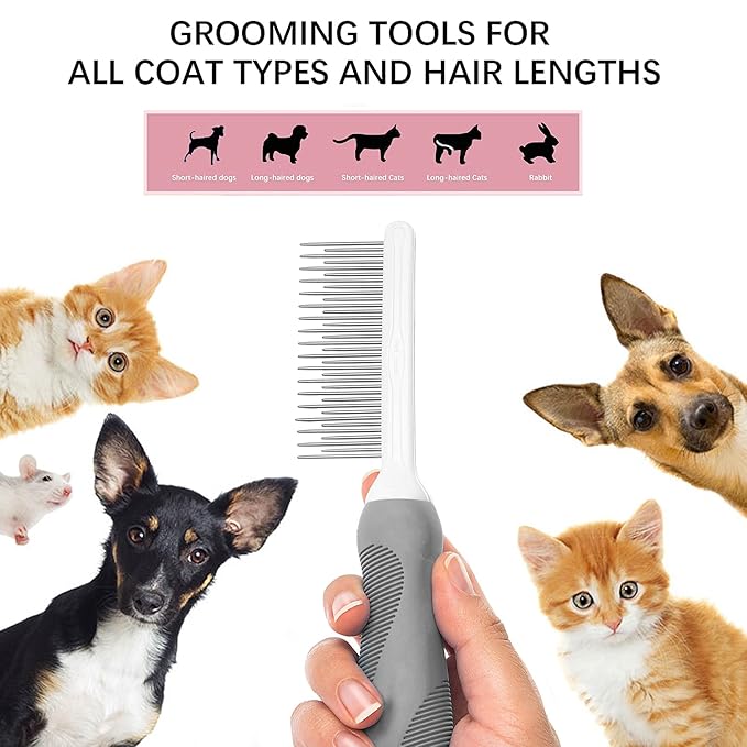 SKYPIA Dog & Cat Combs For Home Grooming Massage Kit  2-IN-1 Detangler Brush with Massaging Shell Comb For Long & Curly Hair, Removes Knots, Mats and Tangles Pet Hair Remover Soft Dematting and Deshedding For Dog Puppy Rabbit (Blue, 2 Pcs)