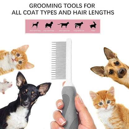 SKYPIA Dog & Cat Combs For Home Grooming Massage Kit  2-IN-1 Detangler Brush with Massaging Shell Comb For Long & Curly Hair, Removes Knots, Mats and Tangles Pet Hair Remover Soft Dematting and Deshedding For Dog Puppy Rabbit (Blue, 2 Pcs)