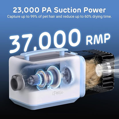 iPettie D23 Pro Pet Grooming Kit for Dogs: Vacuum Dog Brush and Dog Trimmer Vacuum  95°F-140°F Adjustable Temperature, Adjustable Wind Speed, 23000 PA Suction for All Pet Grooming Needs