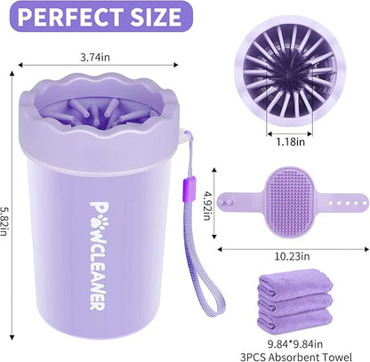 Dog Paw Cleaner for Dogs, (with 3Pcs Absorbent Towels & Adjustable Bath Brush) Dog Paw Washer, Pet Foot Cleaner (Purple, Medium)