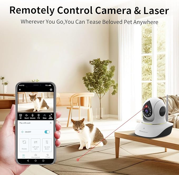 VSTARCAM Pet Camera with Laser, 3MP 2.4GHz WiFi Interactive Dog & Cat Laser Toy with Night Vision, Motion Detection Alerts, APP Remote Control Indoor Security Camera for Pet Monitoring
