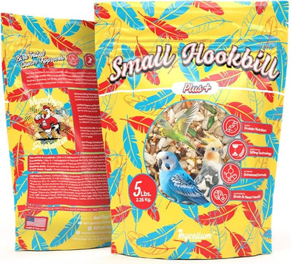 Mycelium Organic Small Hookbill Plus Feed (5 LBS) | High-Protein Bird Food for Parrotlets, Lovebirds, Cockatiels & Conures | Brain & Heart Support | Omega-Rich, Vitamin-Fortified | Non-GMO, USA Made