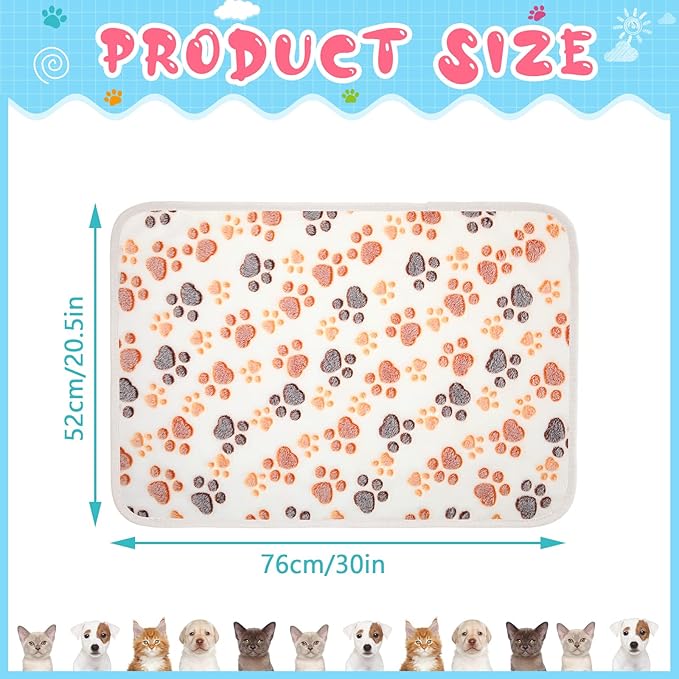 Tatuo 4 Pcs Dog Blanket Pet Puppy Blanket Puppy Teething Toys Paw Print Fleece Blanket for Pet Cat Soft Warm Sleep Mat Guinea Pig Cage Blanket(Medium(30 x 20.5 Inch),White)