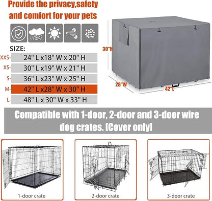 42Inch Wire Dog Crate Cover,Durable Windproof Privacy Polyester Pet Kennel Covers,Breathable Blackout Cover for 1/2/3 Door Dog Cage. (42" L x 28" W x 30" H,Grey)