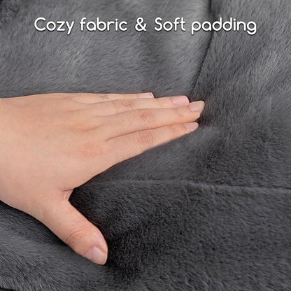 Hollypet Fluffy Plush Dog Cat Pet Couch Soft Calming Sofa Bed for Medium Small Cats and Dogs, Gray, M