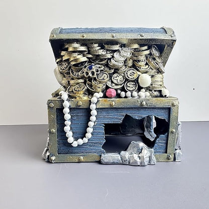 Bearded Dragon Tank Accessories, Fish Tank Decoration, Resin Accessories, for Betta Fish & Shrimp,Improvement Your Fish Tank Overall Aesthetic Dragons Decoration (Treasure Chest)