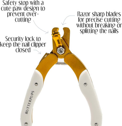 Professional Luxury Stainless Steel Dog Nail Clipper with Faux Leather Case, includes Safety Guard for Easy and Precise Cutting to Avoid Over Cutting, Designed for Small Medium Large Pets
