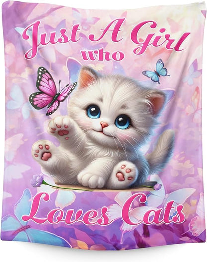 Pink Cat Design Flannel Blanket for Kids Teens Adults, Throw Gifts for Girls Women Cat Lovers, 50x60 Inch Soft Cozy Cute Animal Blanket for Sofa Couch Bed, Daughter Mom Gift Idea for Birthday