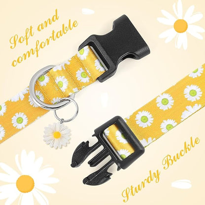 BiPawTi Floral Dog Collars for Large Dog - Soft Cute Dog Collars for Girls Dog Pretty Flower Collar with Daisies Charms, Gift for Female Male Boys Girls Dogs (XL, Yellow)