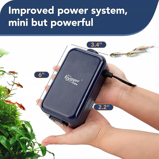hygger Aquarium Air Pump,Adjustable Oxygen Pump，Silent Powerful Aerator Pump 2W/3W/4.5W/6W/ 1/2 Air Outlets Ultra for Up to 100 Gallon Tank
