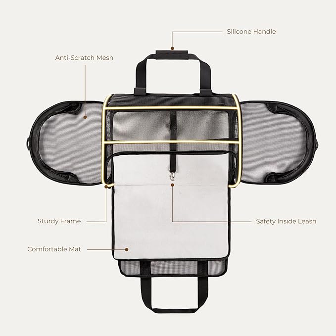 BurgeonNest Soft-Sided Dog Carrier Airplane Approved for Small Dogs Side-Expandable Pet Cat Carrier，Lightweight Puppy Purse 0-15 lbs, 17.7x11x11 Inchs Up to 16lbs, Black