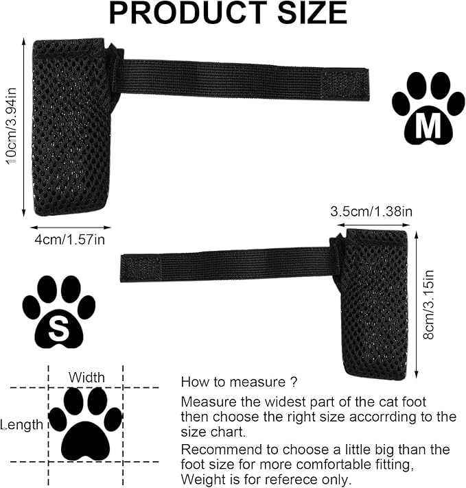 4 Pack Breathable Cat Shoes to Prevent Scratcning, Adjustable Only Cats Booties Mittens Socks (Black, M)