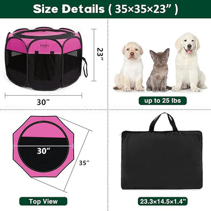 Love's cabin Pet Puppy Dog Playpen, Medium Dog Tent Crates Cage Indoor/Outdoor, Portable Playpen for Dog and Cat, Foldable Pop Up Dog Kennel Playpen with Carring Case, Removable Zipper Top, Pink