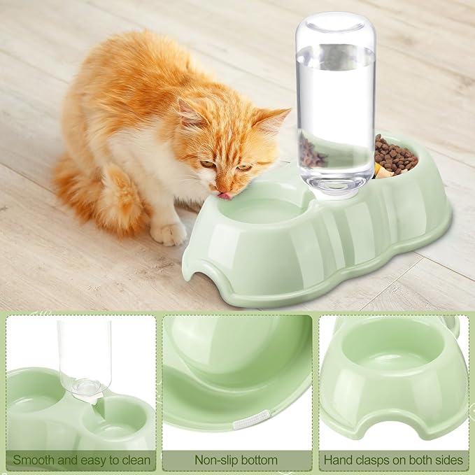 7 Pcs Small Cat Kitten Starter Kit Cat Litter Box with Shovel Paw Litter Mat Double Automatic Kitten Bowls Toy Teaser Stick Collar Essentials Kits for 1-3 Lbs Beginner(Stylish,Fresh Green)