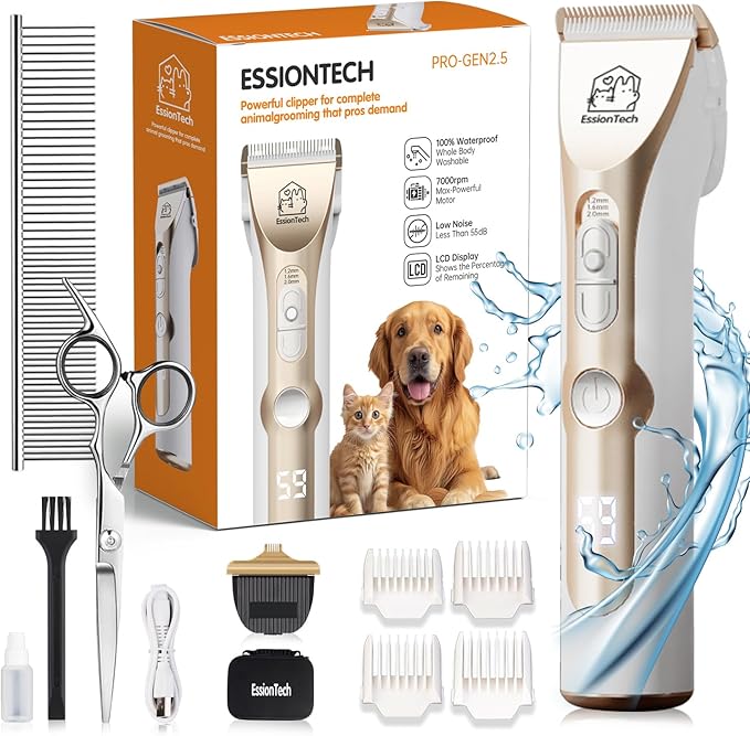 Dog Hair Clippers for Grooming Kit at Home Paw Trimmer Pet Grooming Clippers for Dog Professional Thick Hair Low Noise Cordless Pet Tools for Small & Large Dogs Cats (2in1)