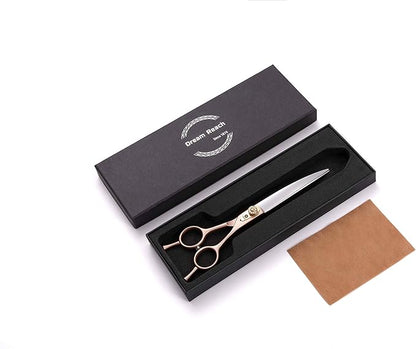 7 Inches Professional Pet Grooming Scissors, 440C Japanese Steel Straight & Curved & Thinning & Chunker Shears/Scissors for Dog Cat and More Pets (7 inch-Curved Scissors)