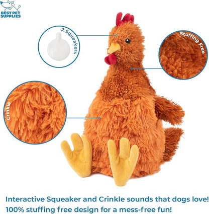 Best Pet Supplies Chicken Crinkle Plush Dog Toys for Interactive Play, Puppy and Senior Indoor Play, Colorful Chicken Toy Shape, Cute and Cuddly - Crinkle Chicken (Brown)