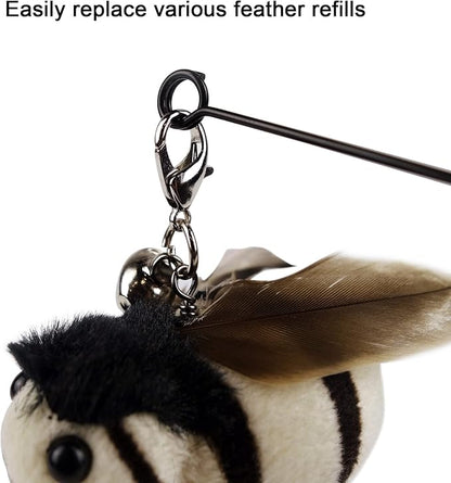 TTcat Interactive Bird and Insect Simulation Cat Toy Set with 4 Feather Refills, 29'' Flexible Steel Wire, Sturdy Wood Handle & Bell,Cat Wand Toys for Indoor Cat and Kitten.