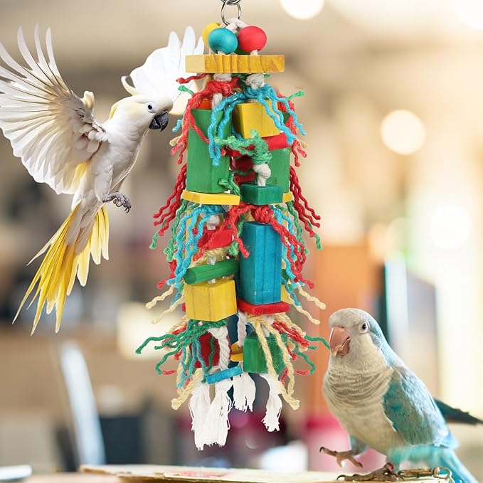 Rypet Wood Bird Chewing Toys for Cage Wall, Wooden Bird Cage Toy for Helping to Trim Beak, Birds Toys Parrot Toy for African Grey Parrots Cockatoos Amazon Parrot and Other Small to Medium Parrots
