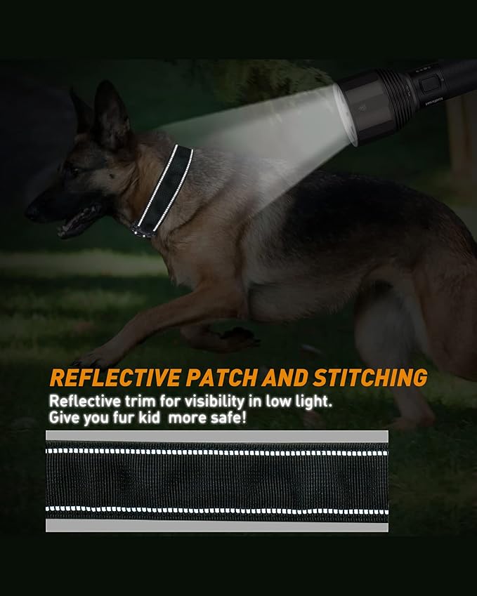 Reflective Dog Collar, AUBEEL Tactical Dog Collar for Medium Large Dogs, Heavy Duty Dog Collars with Handle and Metal Buckle Great for German Shepherd, with Airtag Holder and 2 Patches(Black, L)