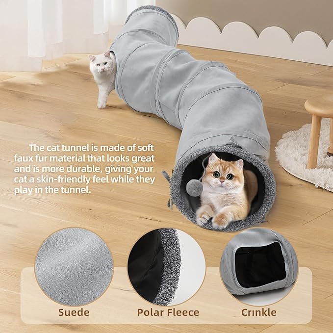 Cat Tunnel, Indoor Cat Toy, Roller Track Cat Toy, Collapsible S-Shaped Play Tube, 10.5 Inch Diameter Maze Cat House for Cats, Puppies, Rabbits, Ferrets, Cat Toy Gift Set, Grey