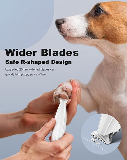 Dog Paw Trimmer for Grooming, Cordless Rechargeable Dog Clippers with Widened Blade, Low Noise Electric Cat Precision Shaver for Small Pet's Hair Around Eyes, Faces, Ears, Paws, Rump(White)