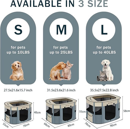 Foldable Pet Playpen,Cat Puppy Playpen,Portable Dog Cage Soft Portable Exercise Kennel Tent,Puppy Kitten Pen Indoors/Outdoors Pet Tent Fence (Grey-M)