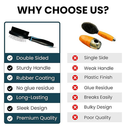 Premium Double-Sided Pin & Bristle Dog Brush (Small Size, Black) with Ergonomic Grip | Detangling, Shedding & Undercoat Rake for Short & Long Hair Dogs & Cats | Cat Grooming Brush