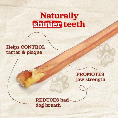 Natural Farm Odor-Free Thin Bully Sticks (12, 12-Pack) All-Natural Long-Lasting Dog Chews, 100% Beef Pizzle, Grass-Fed, Grain-Free, Protein for Muscle Development & Energy, Perfect for Large Dogs