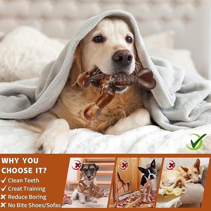 Dog Chew Toys for Aggressive Chewers Almost Indestructible Dog Toys,Bacon Flavor,Tough Dog Bone Toys for Medium/Large Breed Dogs,Best Chew Toys to Keep Them Busy