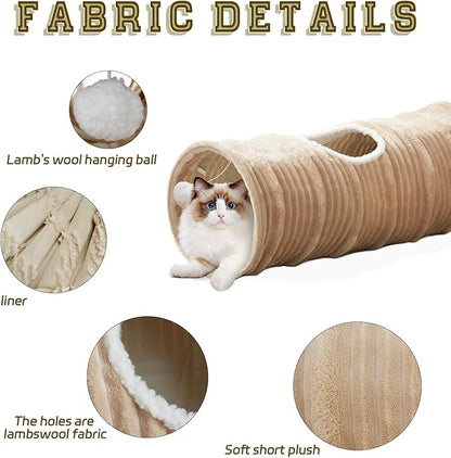 Cat Tunnel for Indoor Cats,Cats Toys Collapsible Tunnel Straight Tube with a Fun Ball and 2 Holes,Cat Play Tunnels,for Rabbits, Ferrets, Puppies & Small Pets,Diameter 9.8 Inch