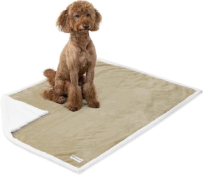 PetAmi WATERPROOF Dog Blanket For Bed, XL Dog Pet Blanket Couch Cover Protection, Sherpa Fleece Leakproof Bed Blanket Throw for Crate Kennel Sofa Furniture Protector, Reversible Soft Plush 80x60 Taupe