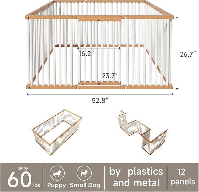 Dog Playpen Foldable Metal Pet Pen Fence Pet Door 12 Panels for Medium/Small Dogs, Indoor & Outdoor,Portable Pet Playpen for Camping, Yard and RV