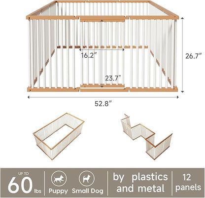 Dog Playpen Foldable Metal Pet Pen Fence Pet Door 12 Panels for Medium/Small Dogs, Indoor & Outdoor,Portable Pet Playpen for Camping, Yard and RV