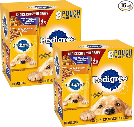 Pedigree Choice Cuts in Gravy Wet Dog Food 8-Count Variety Pack, 3.5 oz. Pouches (Pack of 2)