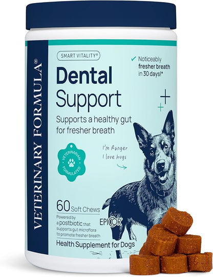Veterinary Formula Dental Health Supplement for Dogs  Vet-Formulated Chews with EpiCor® & Kelp  Smart Vitality Supports Plaque, Tartar, Breath & Oral Health, 60 Soft Chews