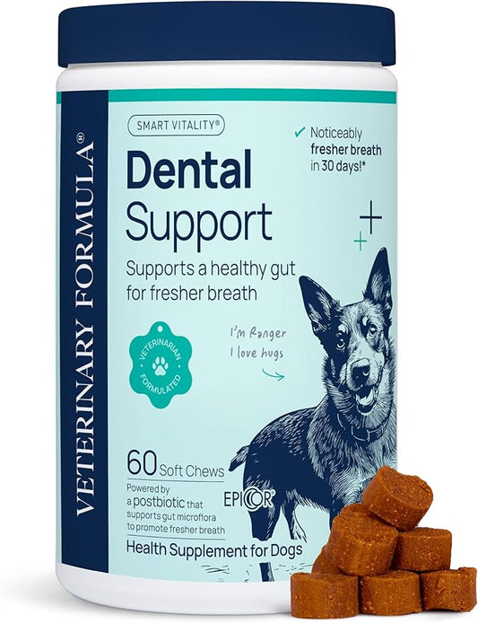Veterinary Formula Dental Health Supplement for Dogs  Vet-Formulated Chews with EpiCor® & Kelp  Smart Vitality Supports Plaque, Tartar, Breath & Oral Health, 60 Soft Chews