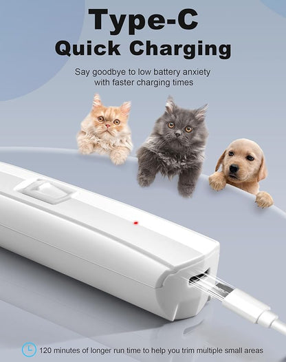 Dog Paw Trimmer for Grooming, Cordless Rechargeable Dog Clippers with Widened Blade, Low Noise Electric Cat Precision Shaver for Small Pet's Hair Around Eyes, Faces, Ears, Paws, Rump(White)