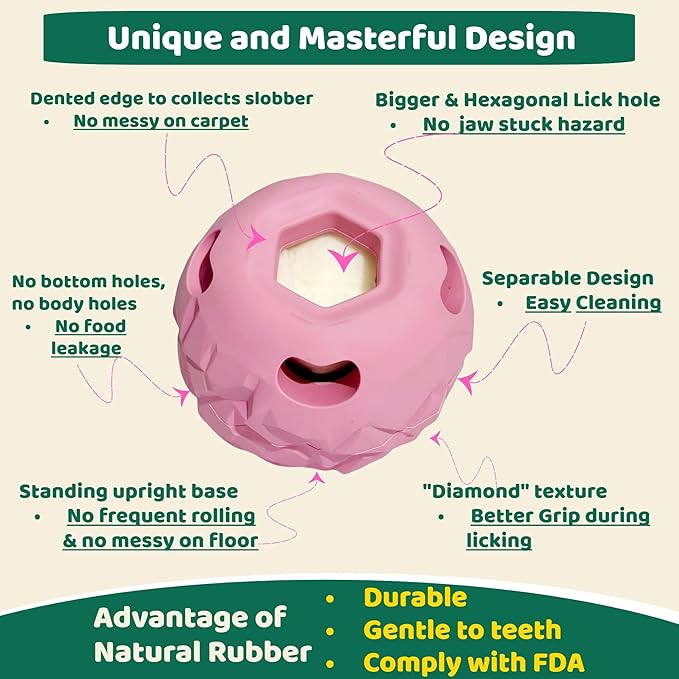 Interactive Dog Chew Toys, Large Dog Toys, DIY Treat Dispenser, Puzzle Toys for Dogs  Reduce Anxiety & Boredom, Homemade Treat Dispenser, Birthday Gifts for Dogs, Diamond Pattern Pink (25-85 lbs)