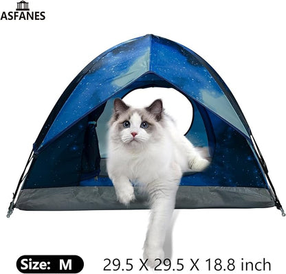 Outdoor Waterproof Pet Camping Tent, Cave Bed for Indoor Cats and Small Dogs, Portable Cat House Dog House, 29.5x29.5x18.9'', Navy Blue, M.