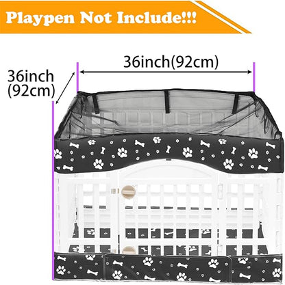 2 Pack Dog Playpen Cover and Bottom Pad Fits for 36 Inch 4 Panels Pet Playpen, Dog Crate Pad Puppy Play Pen Cover, Hoop and Loop Design (Note: Playpen Not Included). -Black