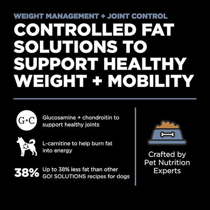 Go! Solutions Weight Management + Joint Care, Grain-Free Dry Dog Food, Chicken Adult and Senior Recipe, 12 lb Bag