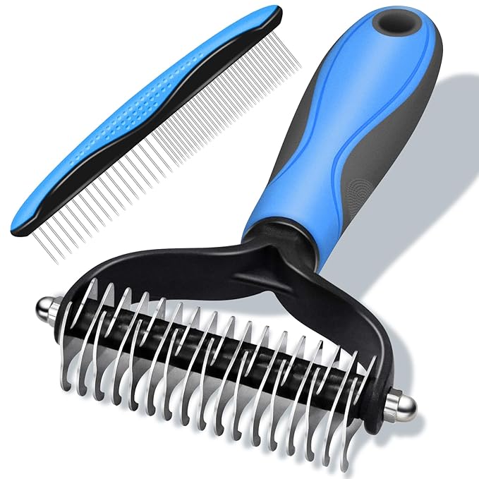 2 in 1 Pet Grooming Comb for Cats and Dogs  Stainless Steel Teeth and TPR Design for Detangling, Deshedding, and Dematting, Ideal for Long and Short Hair Pets