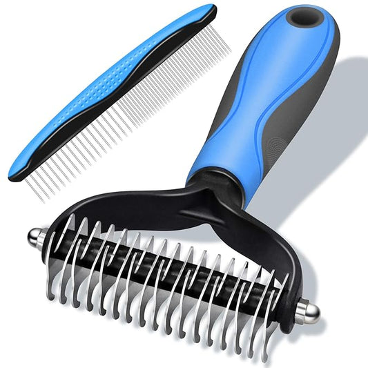 2 in 1 Pet Grooming Comb for Cats and Dogs  Stainless Steel Teeth and TPR Design for Detangling, Deshedding, and Dematting, Ideal for Long and Short Hair Pets