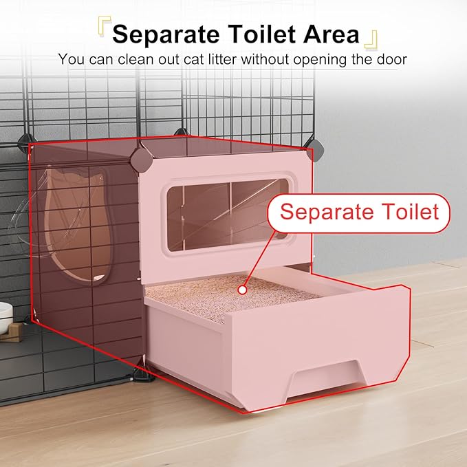 Oneluck Cat Cage Indoor with Litter Box 3-Tier DIY Cat Detachable Metal Wire Kennel Crate Large Exercise Place Ideal for 1-2 Kitties